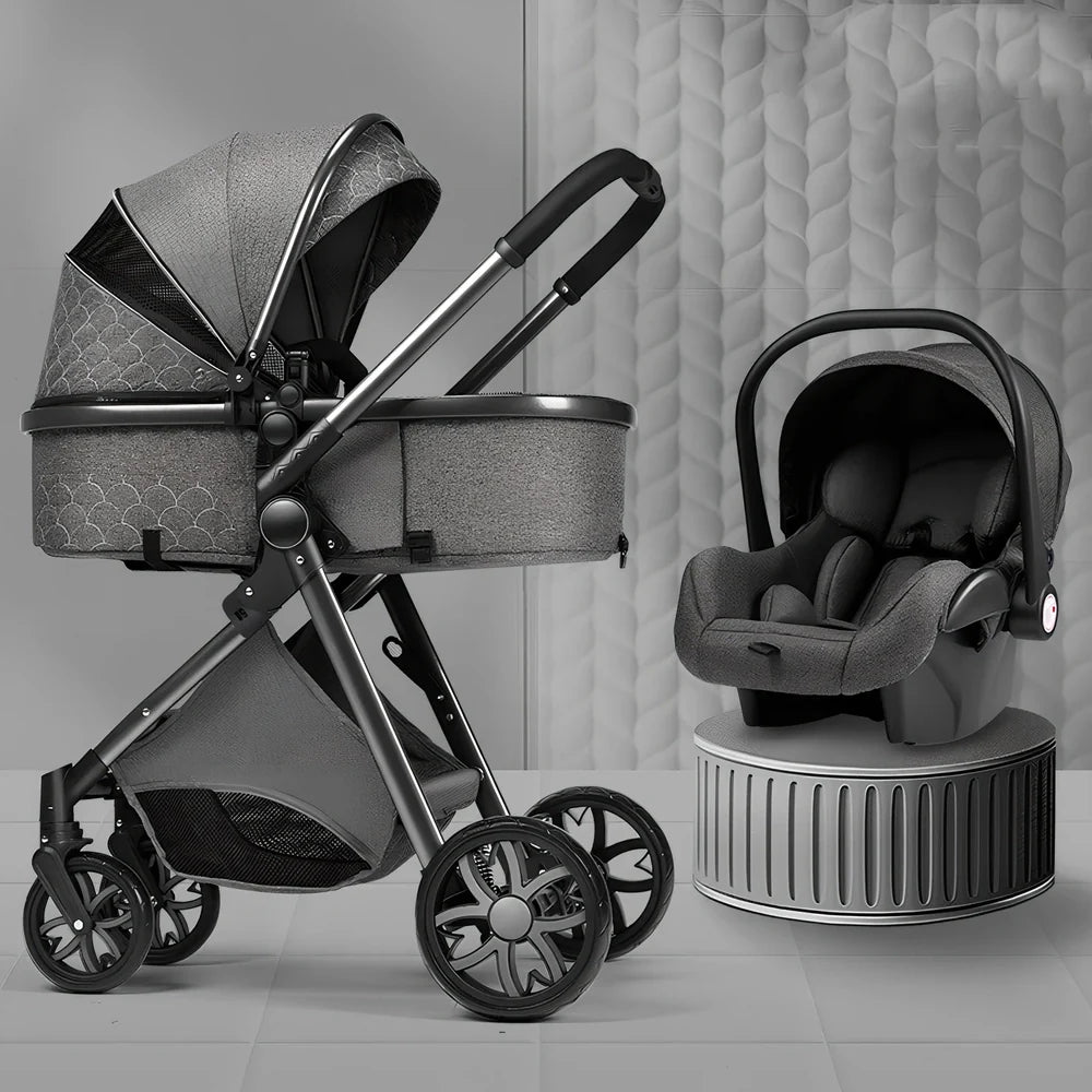 Lightweight folding baby stroller in black tube grey with shock absorbers, 32x60x71cm folded, for 0-3 years newborns