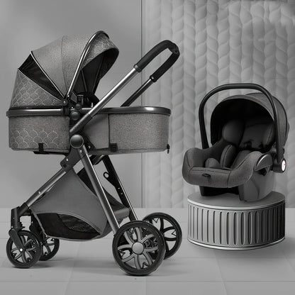 Lightweight folding baby stroller in black tube grey with shock absorbers, 32x60x71cm folded, for 0-3 years newborns
