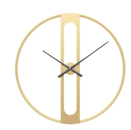 Round metal wall clock with 50cm diameter in black or gold finish showing battery compartment