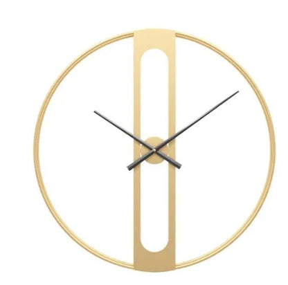 Round metal wall clock with 50cm diameter in black or gold finish showing battery compartment