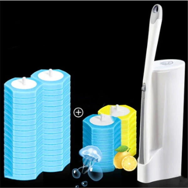 Disposable toilet cleaning brush with scrubbing pad for thorough, hygienic bathroom cleaning