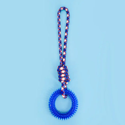 43cm blue braided rope dog toy with knot design for puppy chewing and dental health