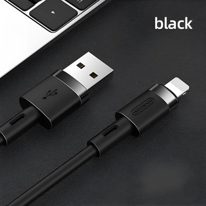 A 1.2-metre long Type-C charging cable shown in five colour options: black, purple, red, white, and yellow.