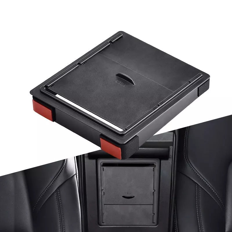 Compact black ABS car seat central storage box for organizing small items