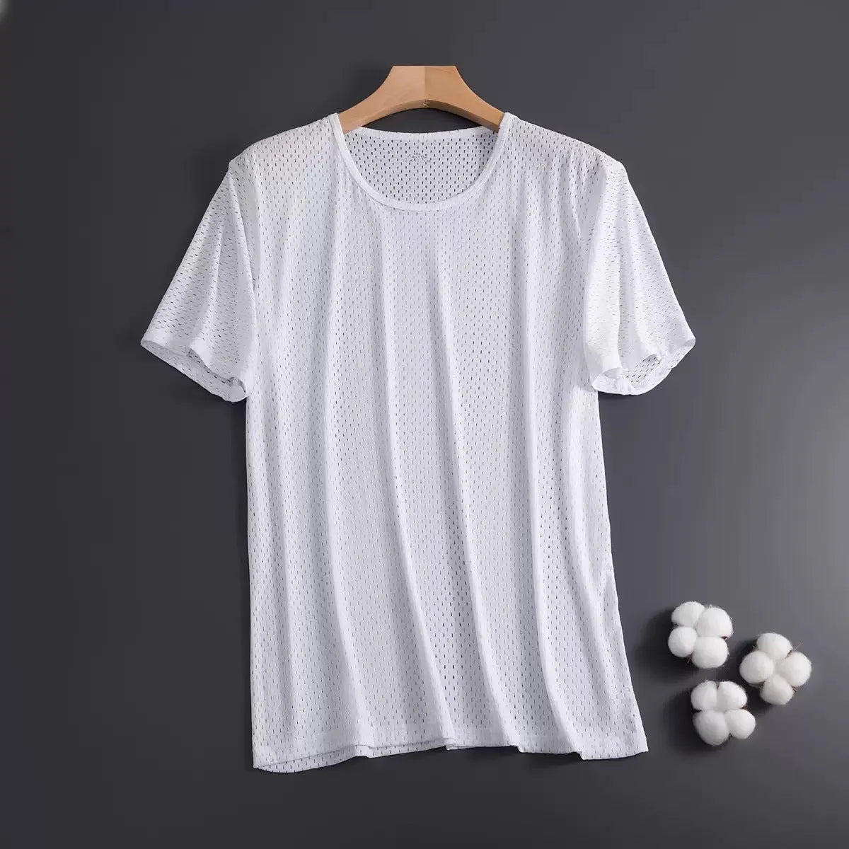 Men's loose fit ice silk short sleeve t-shirt in black, shown in a front view.