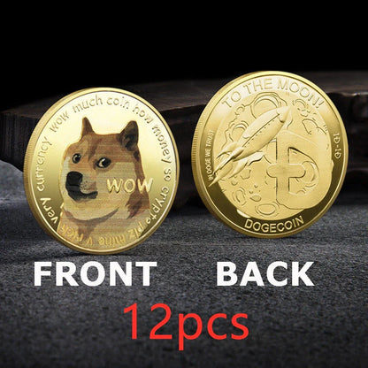 Gold-plated Dogecoin commemorative coin featuring the cute Dogecoin dog design, perfect for collectors and crypto enthusiasts.