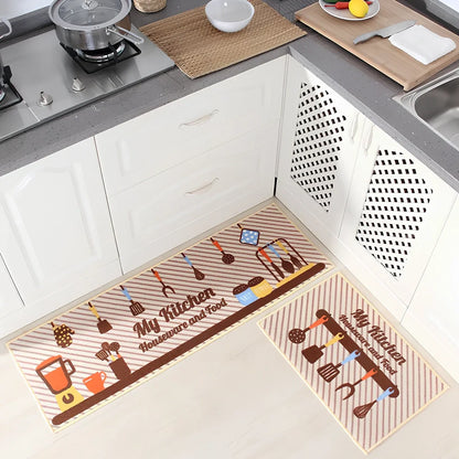 Kitchen non-slip mat with 10mm thickness showing textured surface and water-absorbent sponge lining