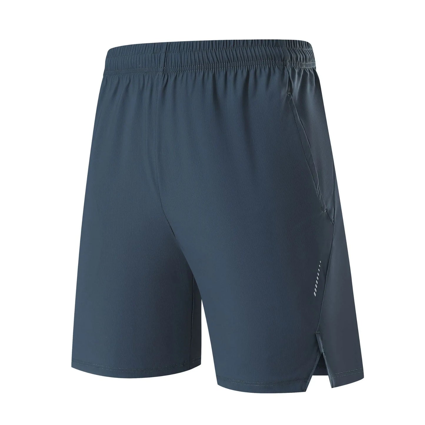 Men's black nylon sports shorts with a mid waist, designed for athletic and casual leisure wear.