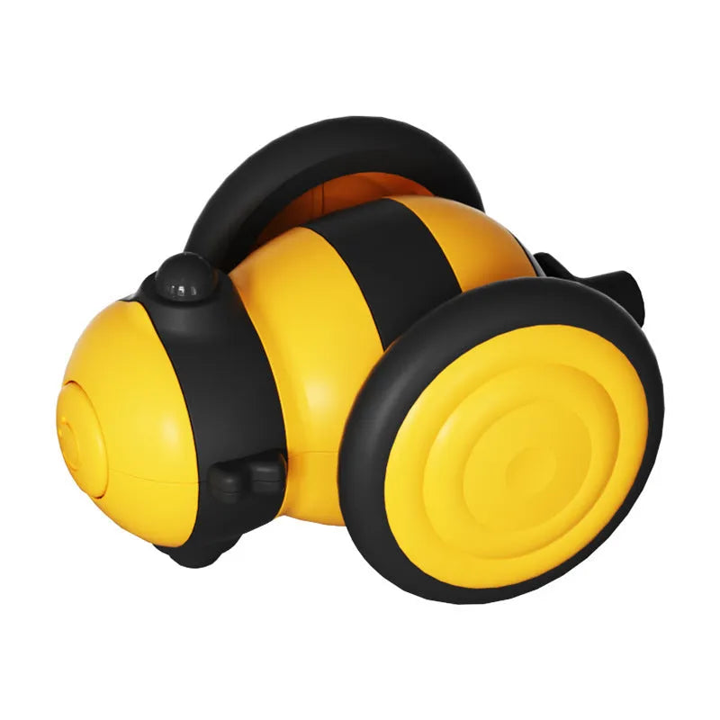 Electric bee-shaped cat car toy with feather teaser moving on floor