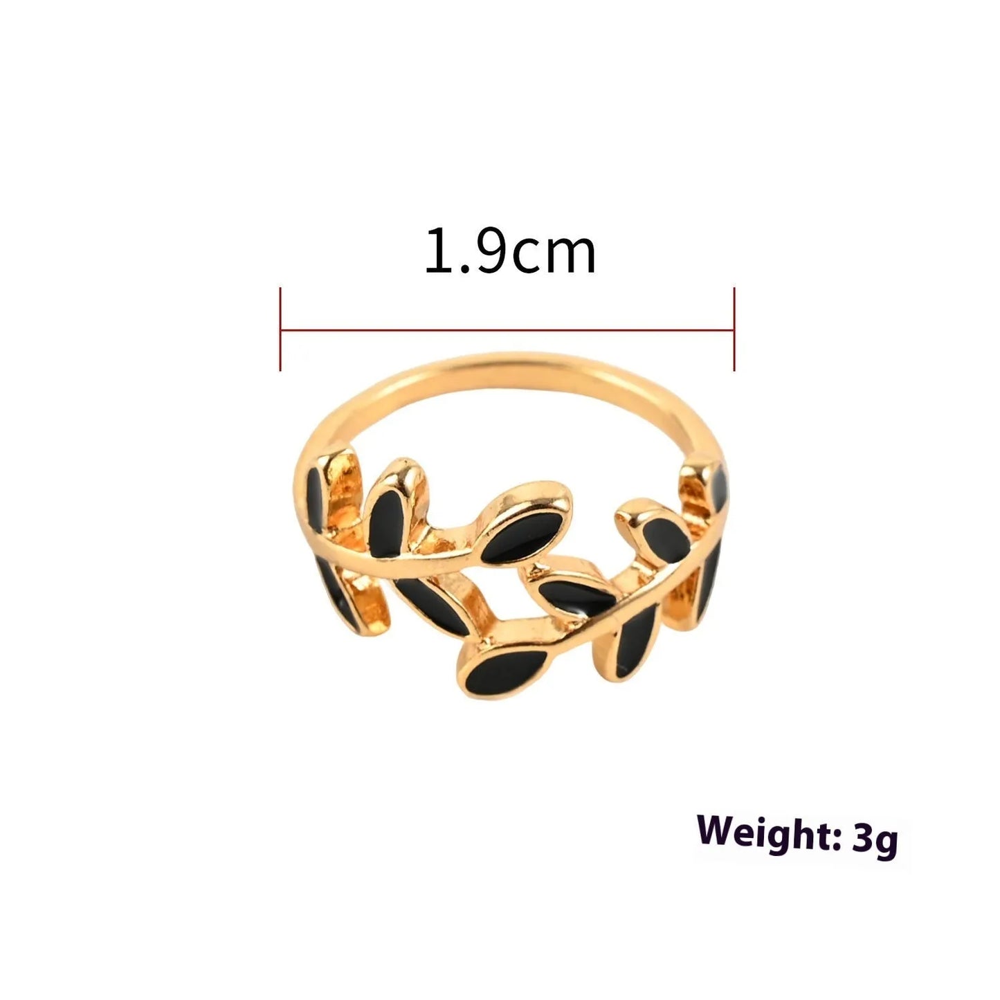 Gold electroplated geometric ring with leaf motif and acrylic accents for women's index finger