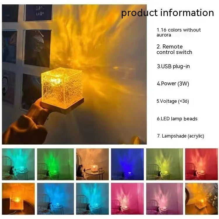 Mesmerizing water ripple ambient lamp with 16 color options and customizable brightness, creating a serene and relaxing atmosphere
