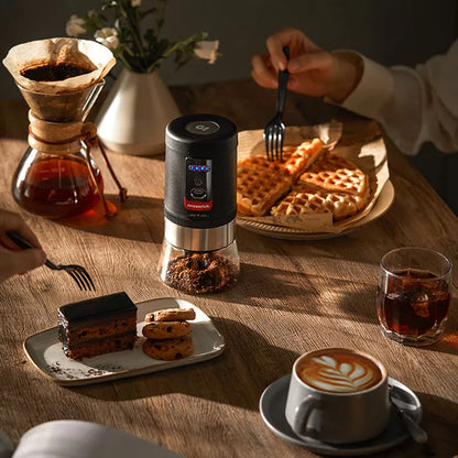 Portable hand crank coffee bean grinder with modern design and adjustable settings