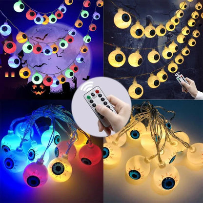 Spooky Halloween LED Ghost Eye String Lights - 10 Pcs, Flexible Design, Warm Colorful Glow, Versatile Decor