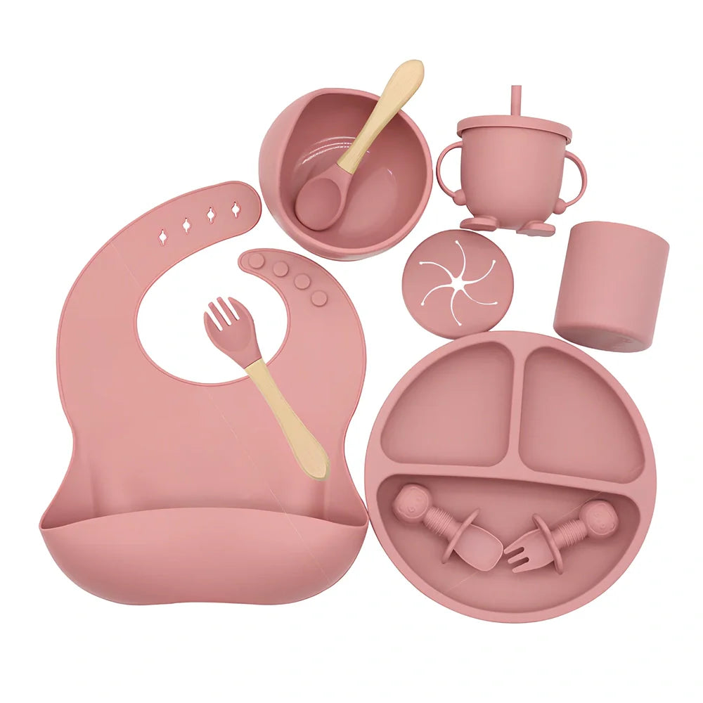 10-piece baby silicone feeding set in multiple colours with temperature range -40°C to 220°C