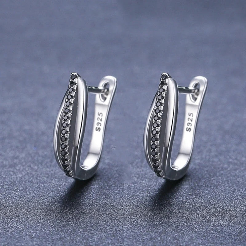 Copper Retro Hong Kong Style Black Zircon Earrings with round design