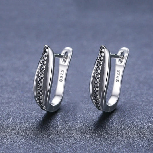 Copper Retro Hong Kong Style Black Zircon Earrings with round design