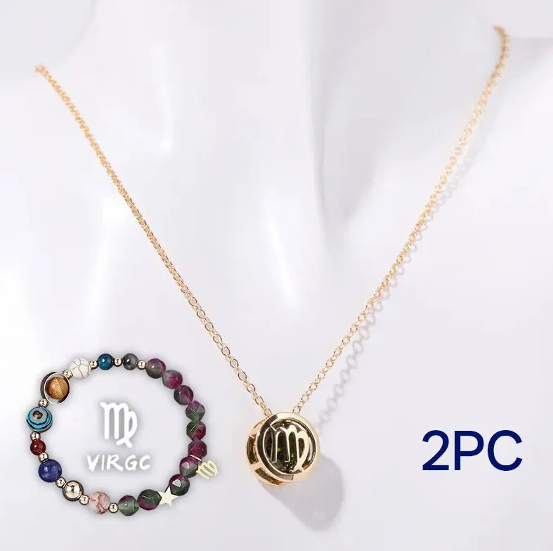 Natural stone beaded necklace and bracelet set laid out flat, showing the coordinated design and textured beads.