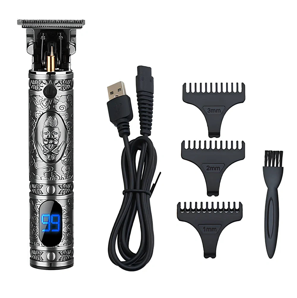 Professional hair trimmer with USB port and metal body in three colour options