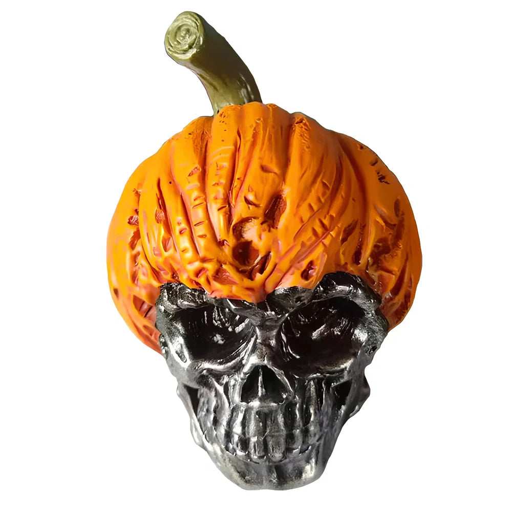 Hand-painted synthetic resin Halloween ornament featuring pumpkin skull design measuring 10cm tall