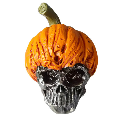 Hand-painted synthetic resin Halloween ornament featuring pumpkin skull design measuring 10cm tall