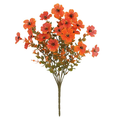 Autumn coloured artificial flower bouquet with plastic and silk flowers for decoration.