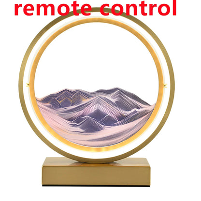 Black and white quicksand table lamp, 295mm tall with LED lights and remote control, coloured sand in glass chamber