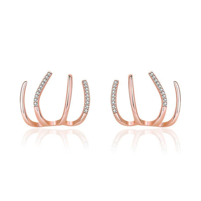 Elegant silver-tone zircon stud earrings with a sleek and sophisticated design