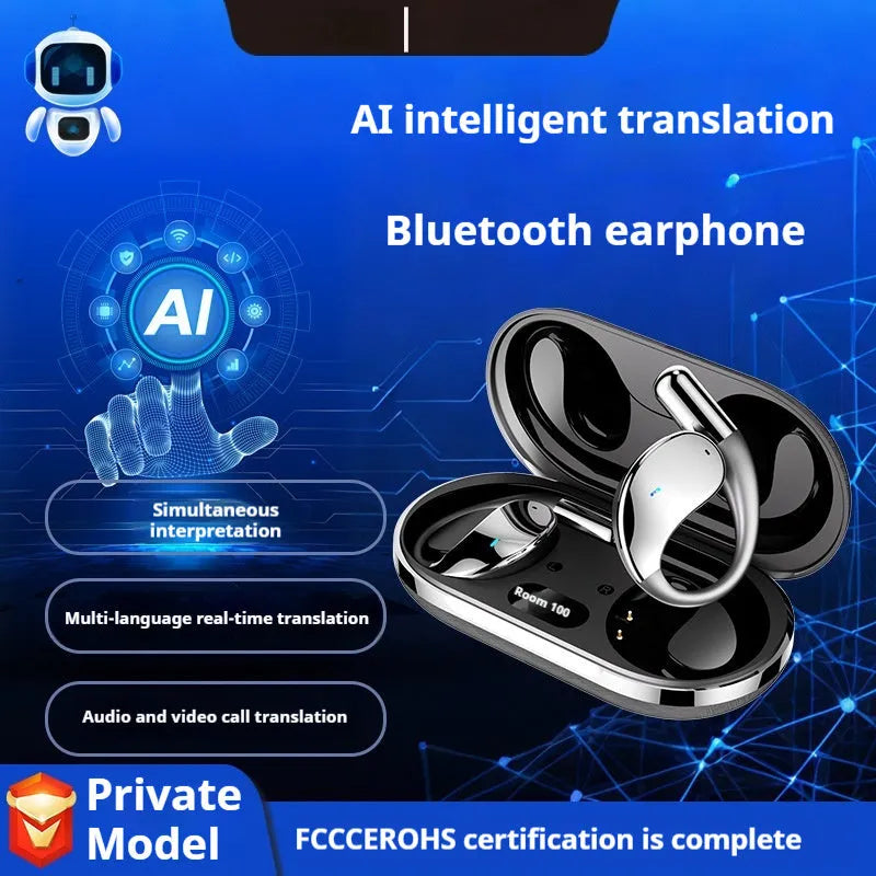 Black hanging ear Bluetooth earphones showing ear-mounted sports design with plastic aluminium alloy construction