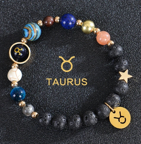 Stylish frosted stone beaded zodiac constellation bracelet for unisex wear