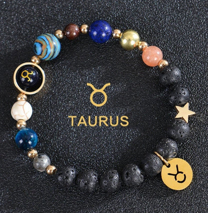 Stylish frosted stone beaded zodiac constellation bracelet for unisex wear