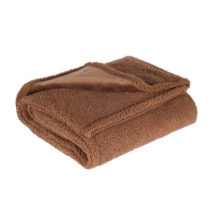 Cozy pet blanket made from soft flannel, wool, and sherpa in various colors and sizes
