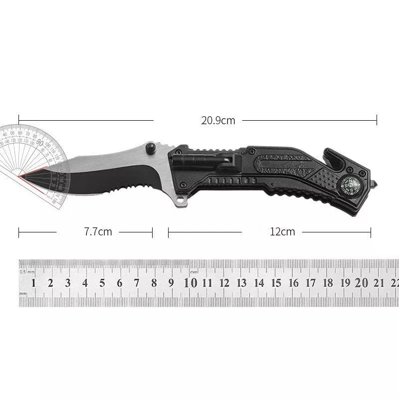 Tactical folding knife with black handle and 3Cr13 blade for survival