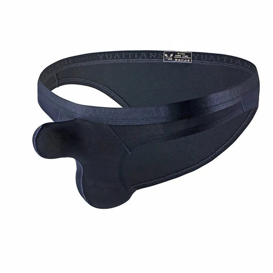 Men's thin solid colour underwear in low-waist design with breathable nylon fabric, shown in one of six colour options