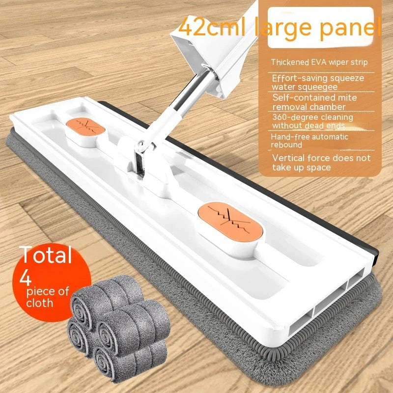 360° Rotating Flat Mop with Stainless Steel Handle and Self-Contained Dewatering Scraper for Effortless Floor Cleaning
