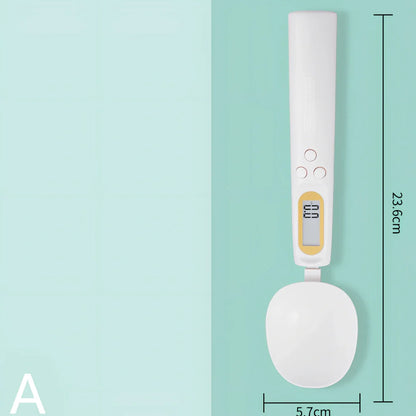 Digital kitchen spoon scale showing measurement display and USB charging port