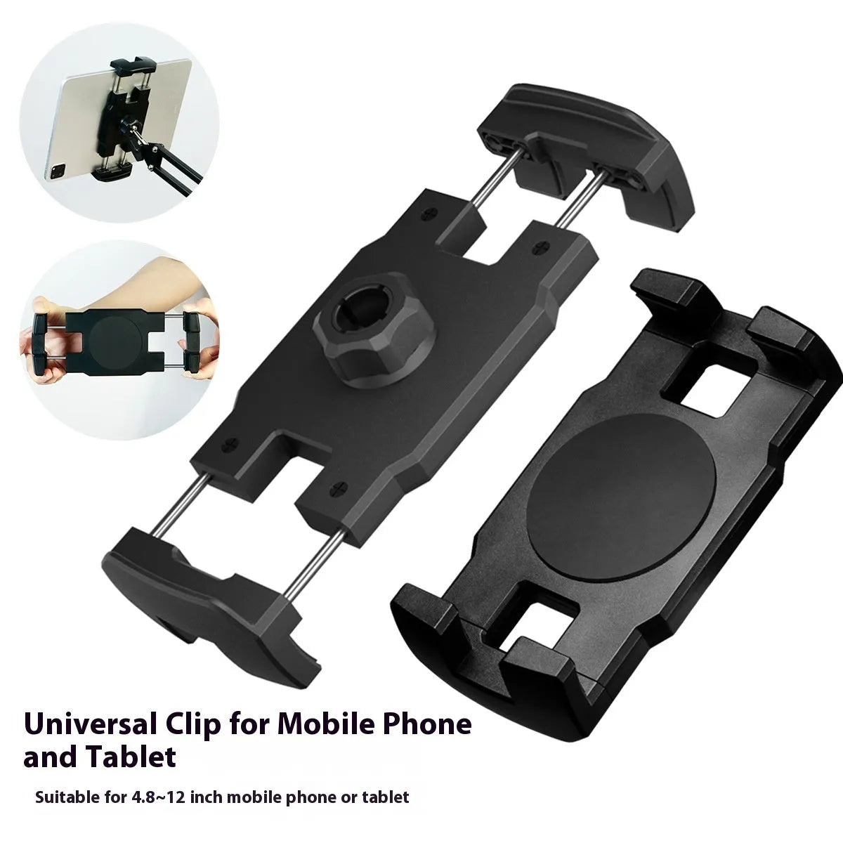 Metal cantilever bracket bedside table with 4 clips for mobile phone and tablet, universal clamp-on tray