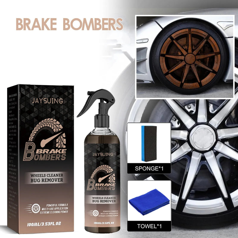 Car brake cleanser with 100ml brake disc decontamination and polishing formula for rust removal, includes sponge and 20x20cm cloth for brake maintenance, contains soda, lemon extract, and sodium percarbonate