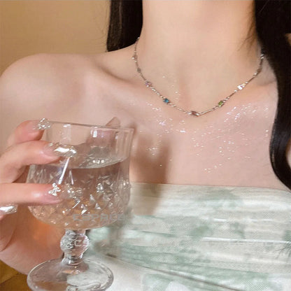 Square colour geometric clavicle chain necklace with artificial crystal pendant
