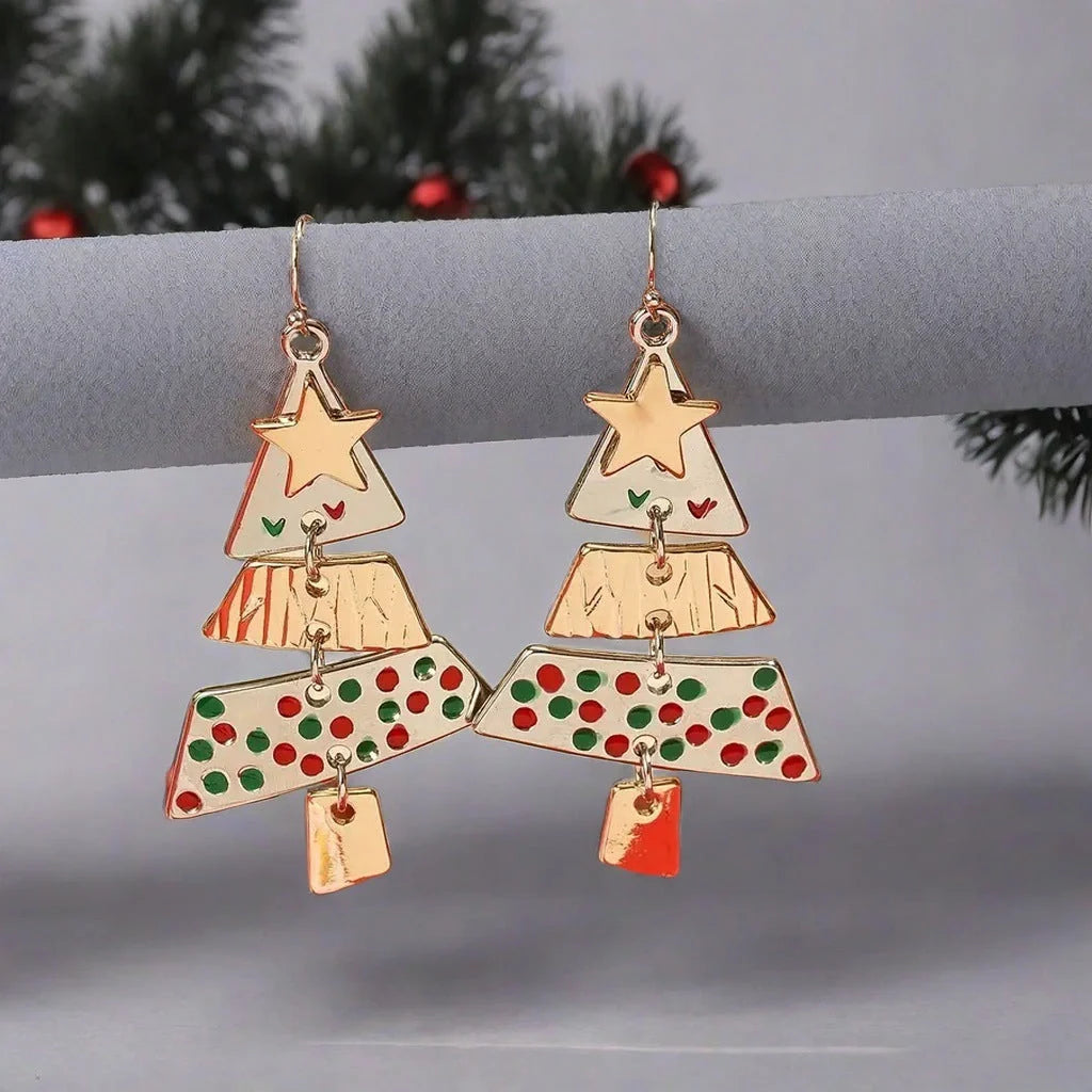Festive Christmas Tree Necklace and Earrings Set for holiday celebrations
