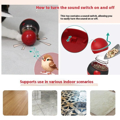 Rotating plastic cat toy with 155mm diameter and food dispensing mechanism for treat rewards during play