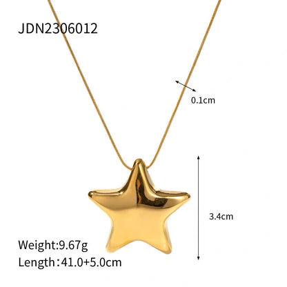 Radiant 18K gold-plated star necklace with stainless steel pendant and ball bead chain