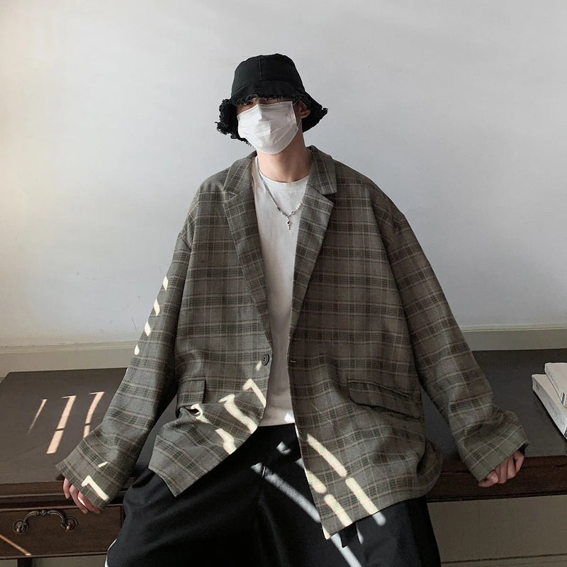 Retro Casual Loose Jacket for Men in Plaid Acetate Fibre, Sizes M to 4XL, Relaxed Fit Everyday Outerwear, Lightweight Layering Piece for Daily Wear