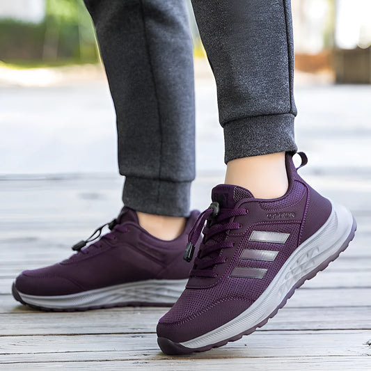 Breathable mesh slip-on mom shoes for men and women in black, dark grey, purple, and purplish red colours.