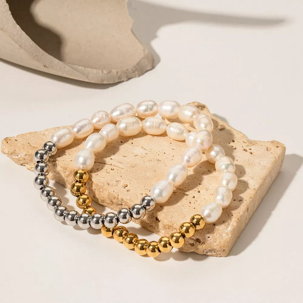 Margaux Freshwater Pearl Bracelet in gold and silver with stainless steel