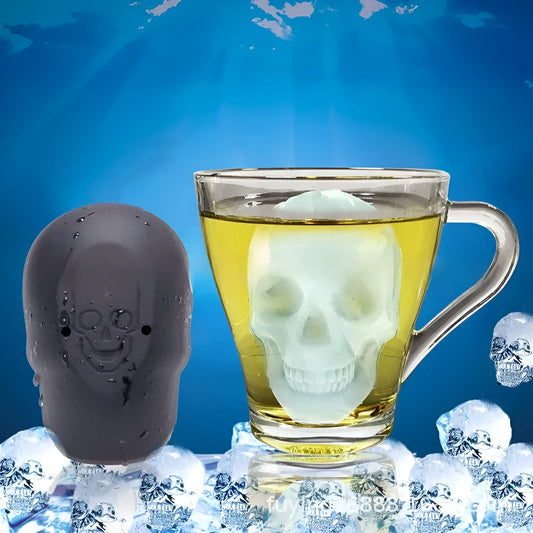 3D Halloween skull ice cube tray made of blue food-grade silicone.