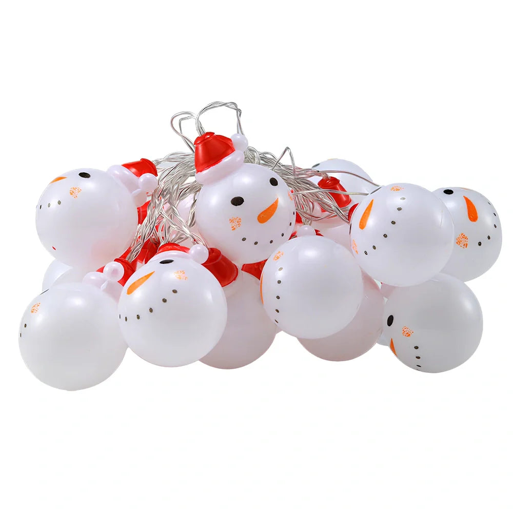 Snowman Christmas string lights with warm white glow, multiple power options, and remote control