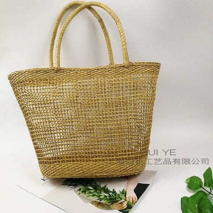 Cotton rope mesh straw shoulder bag for women with unique weaving pattern