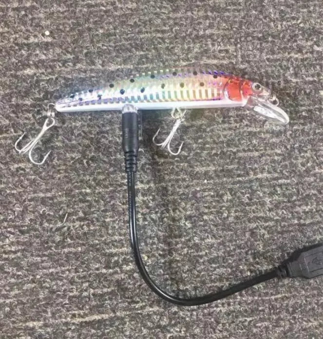 USB rechargeable twitching fish lure with LED light for night fishing