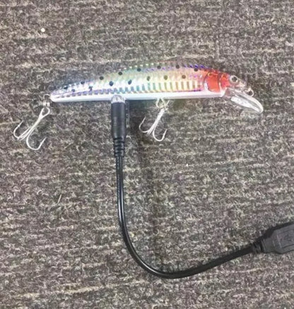 USB rechargeable twitching fish lure with LED light for night fishing