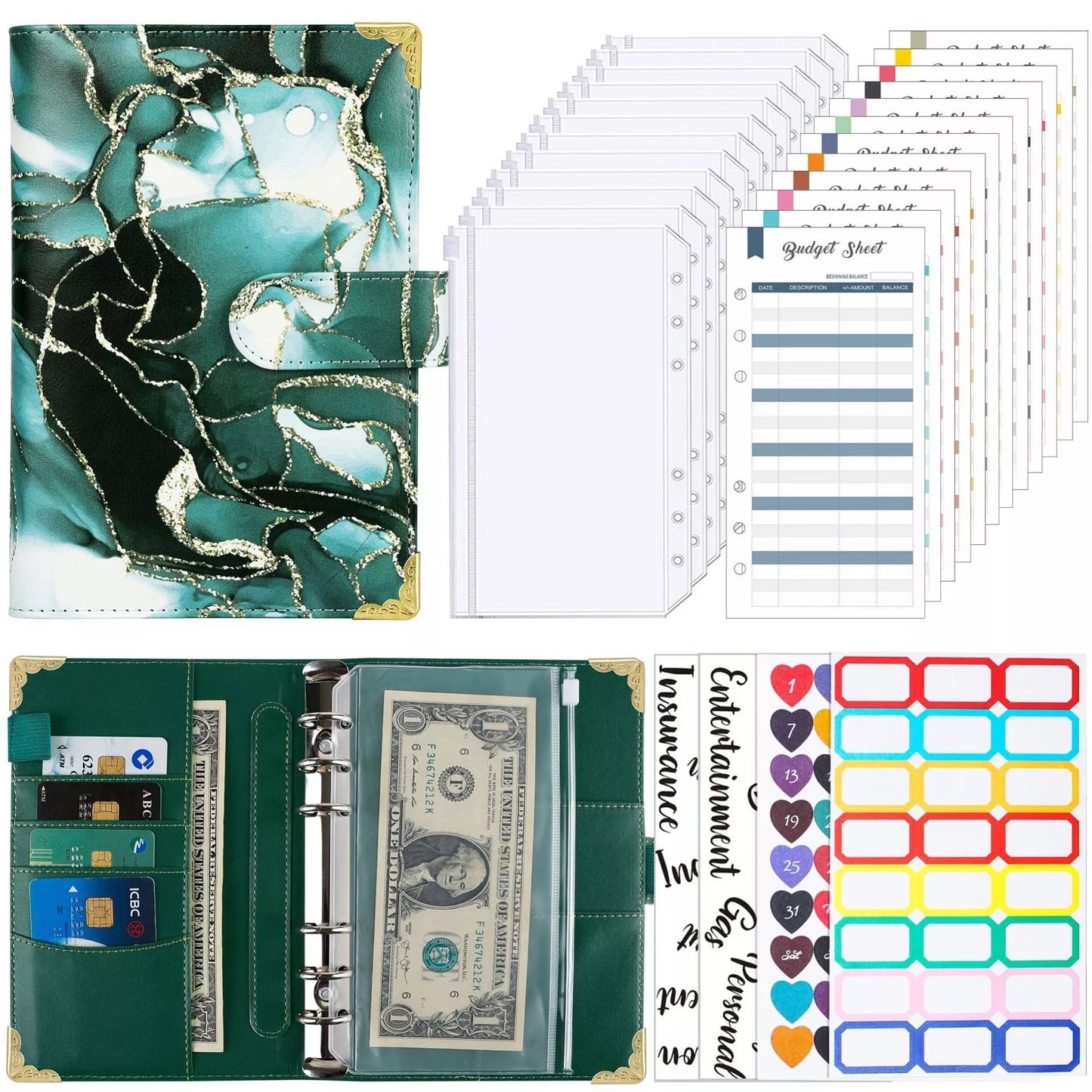 A6 loose spiral notebook with PU leather cover in various colors, featuring spiral binding and included accessories